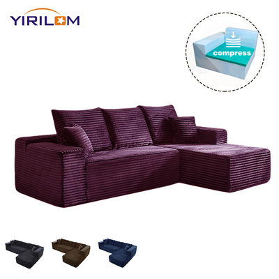 High Quality Modern L-Shape Sectional Sofa Comfortable Corduroy Fluffy Design Vacuum Compressed Comfy Living Room Furniture Set